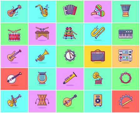 Pack Of Music Flat Icons 