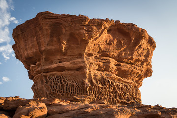 Erosion on sand stone in wadi rum jordan,  the iron teeth of time on rocks