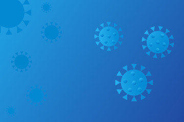 Seamless pattern with viruses COVID 19 on blue abstract background. Coronavirus isolated on blue gradient background. Pandemic medical health risk and epidemiology concept. Vector illustration