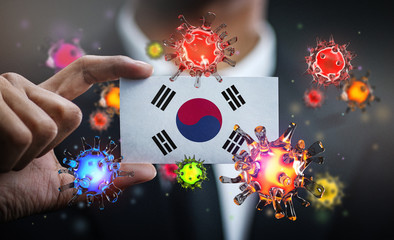 Corona Virus Around South Korea Flag. Concept Pandemic Outbreak in Country