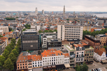 Fototapeta na wymiar The view from the bird's eye view of the city of Antwerp, Belgium. view from the an de Strom Museum