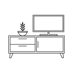 Vector flat icon for TV stand, bedside dresser, TV icon, monitor, home decor, linear logo