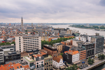 Obraz premium The view from the bird's eye view of the city of Antwerp, Belgium. view from the an de Strom Museum