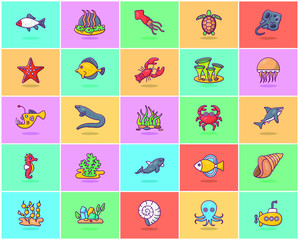 Pack Of Undersea Flat Icons 