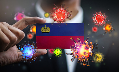 Corona Virus Around Liechtenstein Flag. Concept Pandemic Outbreak in Country