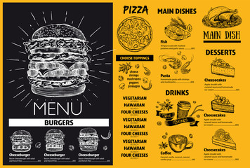 Restaurant cafe menu, template design. Flyer with hand-drawn graphic.