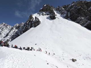 Trekking in Himalayas. Group of trekkers/hikers