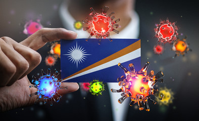 Corona Virus Around Marshall Islands Flag. Concept Pandemic Outbreak in Country - Powered by Adobe