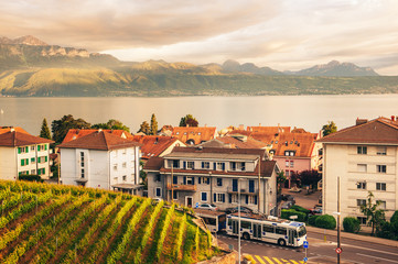 Small town situated between lake Geneva and Lavaux vineyards, Lausanne region, canton of vaud, Switzerland