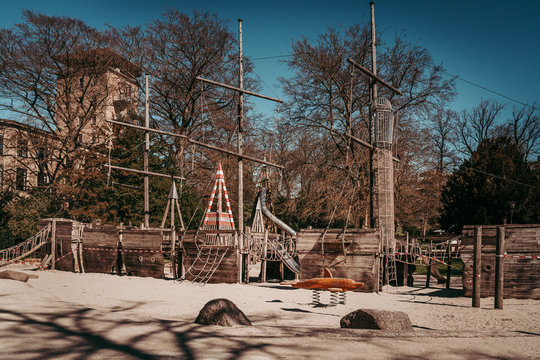 LUXEMBOURG CITY /  APRIL 2020: Closed public parcs in times of Coronavirus global emergency