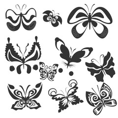 Fototapeta premium butterfly set, coloring, tattoo, insect, vector, template