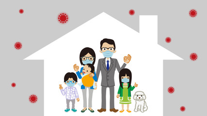 Stay at home concept art - asian family