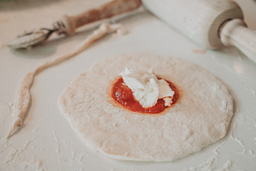 Making of home made Panzerotti snacks from Puglia, Italy