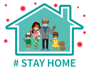 Stay at home concept clip art - african family