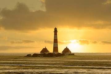 Lighthouse Westerheversand in the natinal park Schleswig-Holstein Wadden Sea
