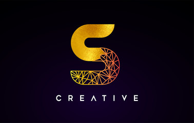Fototapeta premium Golden Gold Letter S Beauty Logo. S Letter Design Vector with Origami Look Vector Illustration. 