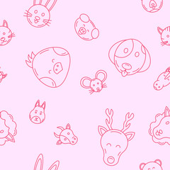 Animal - Vector background (seamless pattern) of pets and wild beast for graphic design
