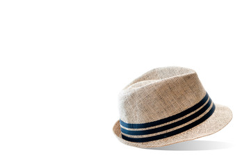 Straw hat isolated on white background, summer hat vintage fashion.