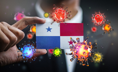 Corona Virus Around Panama Flag. Concept Pandemic Outbreak in Country