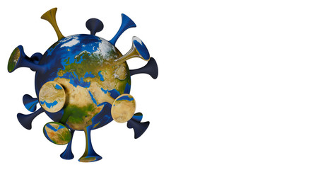 Covid-19 coronavirus, virus that causes acute respiratory infections and the common cold, Sars-CoV-2 background with copy space (3d microbiology render banner)