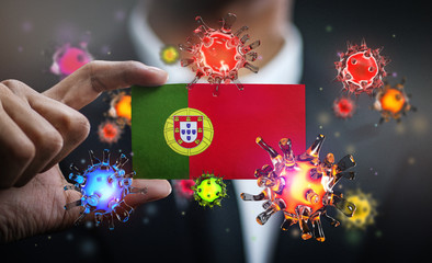 Corona Virus Around Portugal Flag. Concept Pandemic Outbreak in Country