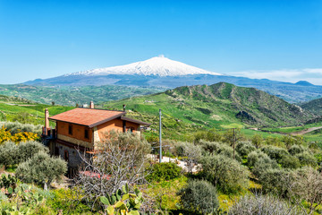 Views of Mount Etna from the Nebrodi Park in Sicily, Italy - 337007387