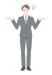 やれやれ　ポーズ　ビジネス　スーツ　男性　全身