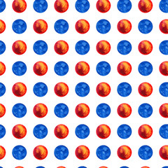 Pattern watercolor circles of red-yellow and blue. Watercolor hand drawing
