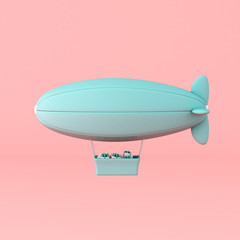 minimal concept of floating airship and present box in the basket on pastel background. 3D rendering. © nuchao