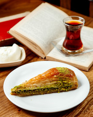 dessert with pistachio with tea