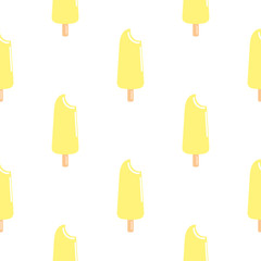 Ice lolly in flat style seamless pattern. Yellow ice cream vector illustration. Frozen popsicles