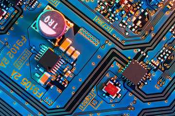 Electronic circuit board close up.