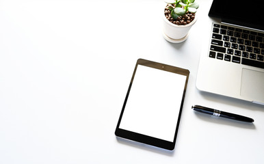 tablet screen on the desk concept Work at home 
