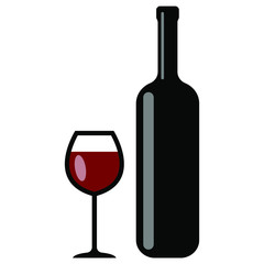 wine bottle and glass vector illustration