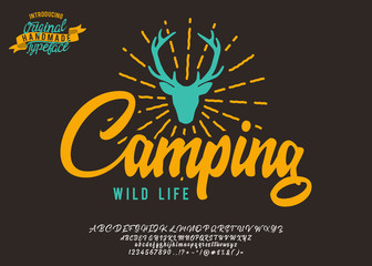 Camping. Original handmade typeface. Stylish font and logo to create prints and posters.