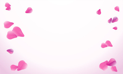 Light Pink Purple flying petals isolated on soft Pink gradient background. Sakura Roses petals. Vector