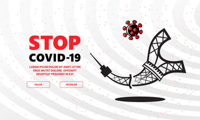 Paris Tower falling in attempt to kick cell of coronavirus covid-19. French symbol in fight against coronavirus in France banner.