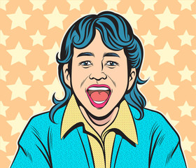 Business women laugh happily. Pop art retro hand drawn style vector design illustrations.