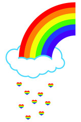 rainbow and clouds with lgbt hearts, vector stock illustration