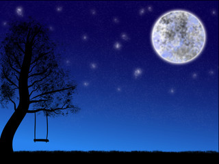 Fototapeta na wymiar Night sky with moon and tree.