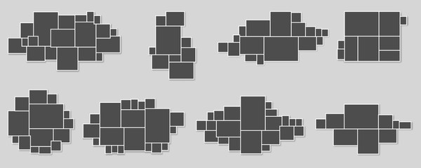 Photo collage template. Photos with shadow, abstract picture frames composition and designed mood board vector template collection. Illustration photo collage frame, template collection composition