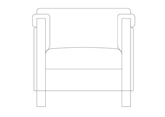 The single-seat luxury armchair was drawn in CAD drawing. Single line drawing in black and white. 

