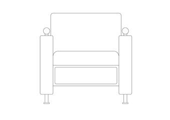 The single-seat luxury armchair was drawn in CAD drawing. Single line drawing in black and white. 

