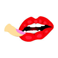 sexy woman lips with finger. isolated on white.print for T-shirt.