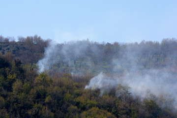 Italia : Incendio montano a Giffoni Valle Piana, 9 Aprile 2020.