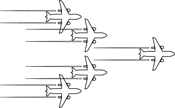 The graphic image of the flying aeroplane was drawn in CAD drawing. Single line drawing in black and white.   
