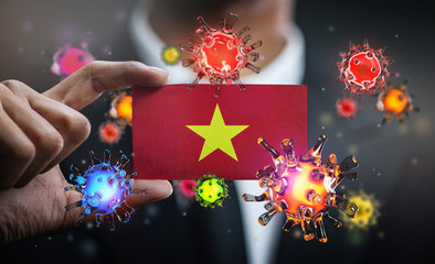 Corona Virus Around Vietnam Flag. Concept Pandemic Outbreak in Country
