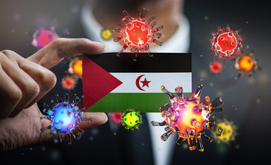 Corona Virus Around Sahrawi Flag. Concept Pandemic Outbreak in Country