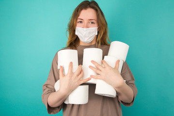 Quarantine and coronavirus panic concept. Woman holding paper isolated. Crisis and pandemic.