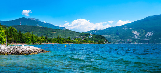 Beautiful sunny day on Lake Garda, Torbole. Italy, Europe.